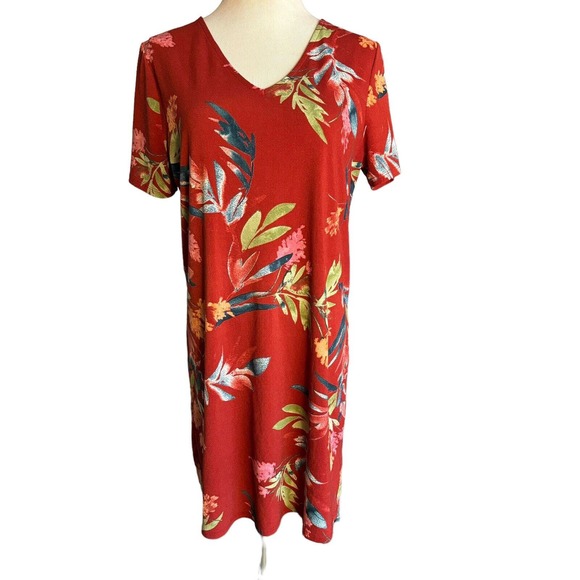Christian Siriano Women's Red Floral Hi-Low Dress Short Sleeve Size Medium - Picture 1 of 6